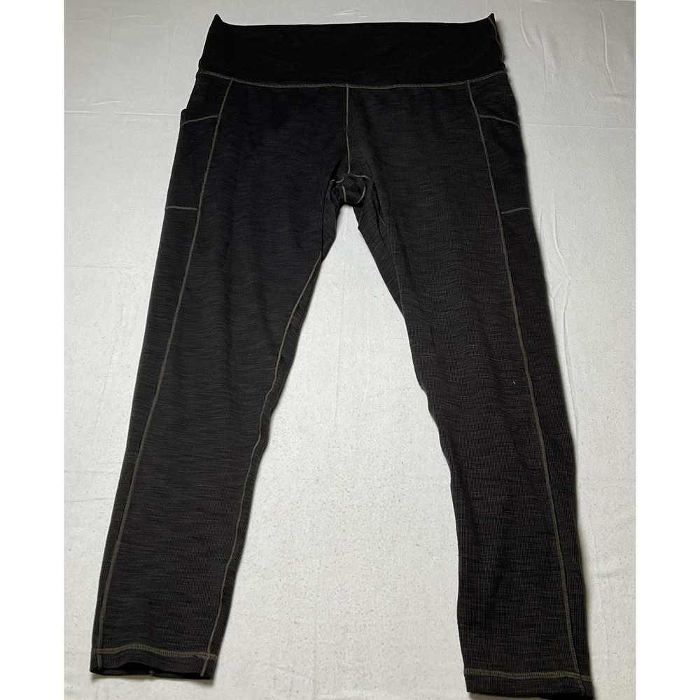 Prana Womens Ribbed High Rise Leggings Size XL Side Pockets Gray Brown Seams 581
